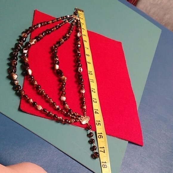 Faux Tiger Eye Graduated Shapes  & Sized Beads Multiple Strands Gold Tone - Picture 10 of 11